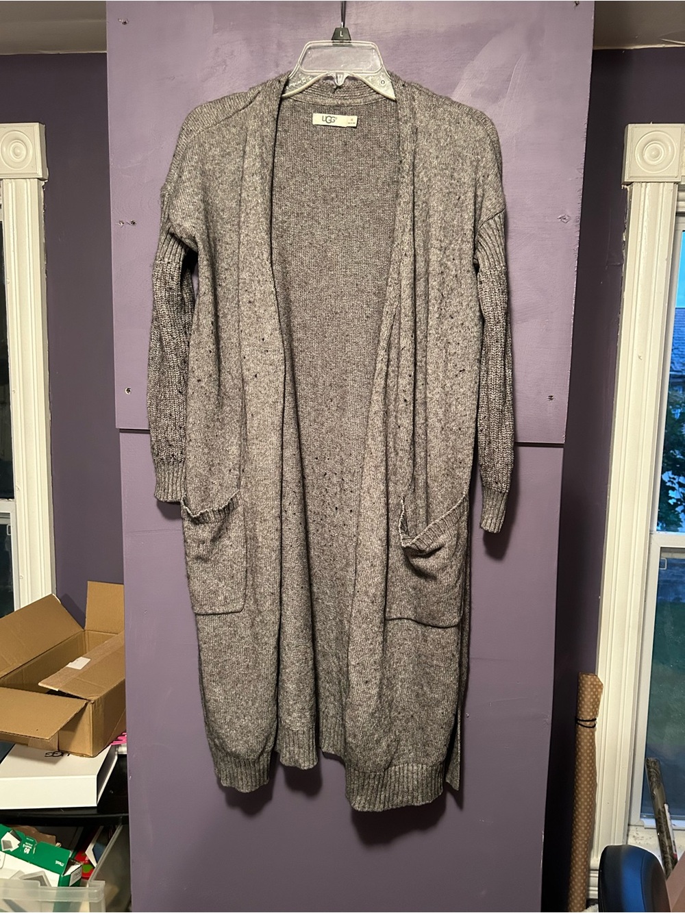 UGG Gray Long Open-Front Knit Cardigan with Pockets XS